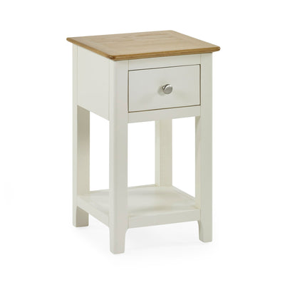 Somerset White and Oak Compact 1 Drawer Bedside Table with Shelf