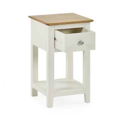 Somerset White and Oak Compact 1 Drawer Bedside Table with Shelf