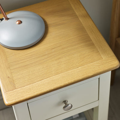 Somerset White and Oak Compact 1 Drawer Bedside Table with Shelf