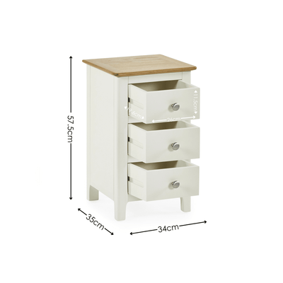 Somerset White and Oak Compact 3 Drawer Bedside Table