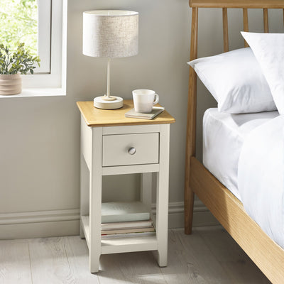 Somerset Truffle Grey and Oak Compact 1 Drawer Bedside Table with Shelf