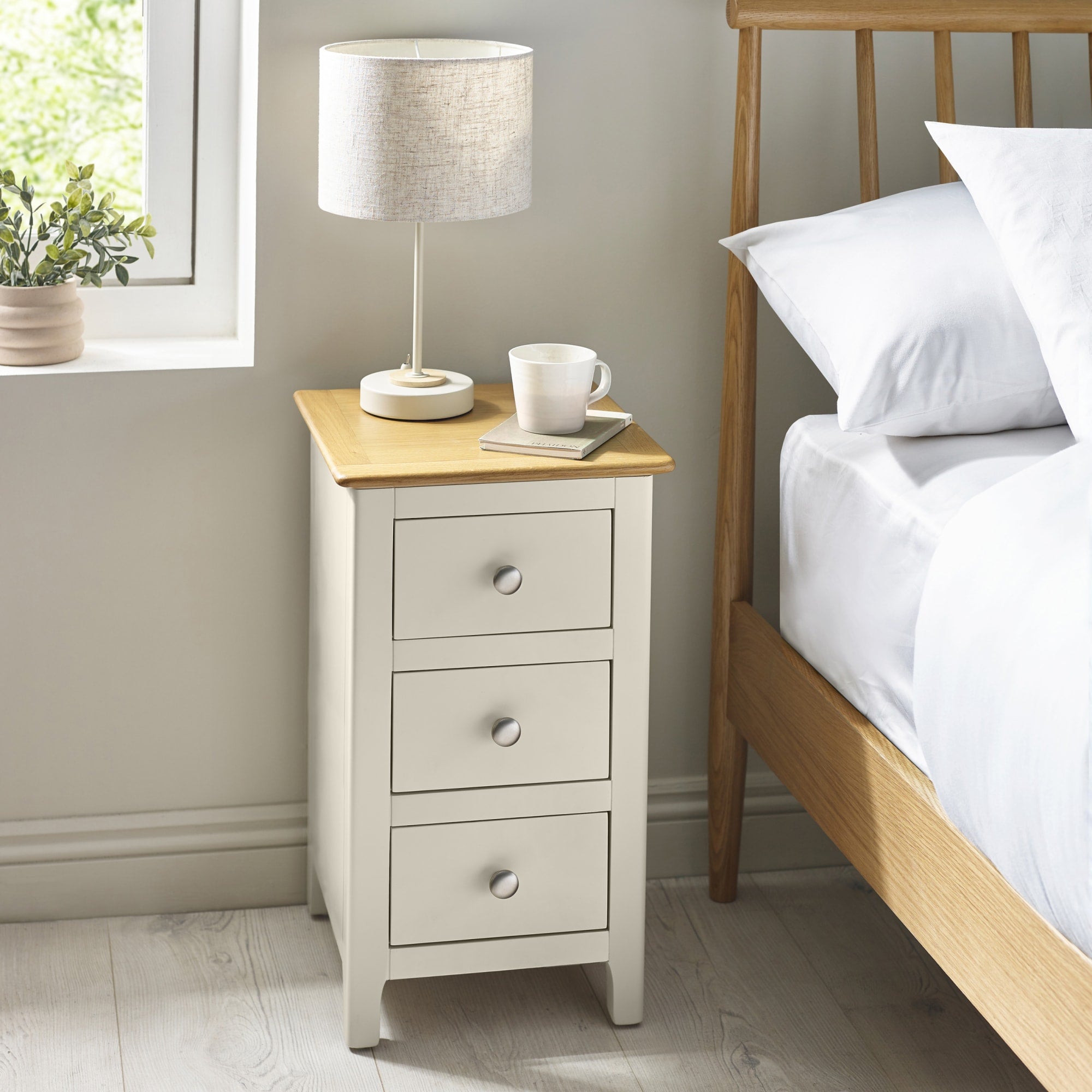 Somerset Truffle Grey and Oak Compact 3 Drawer Bedside Table