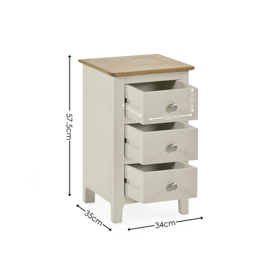 Somerset Truffle Grey and Oak Compact 3 Drawer Bedside Table