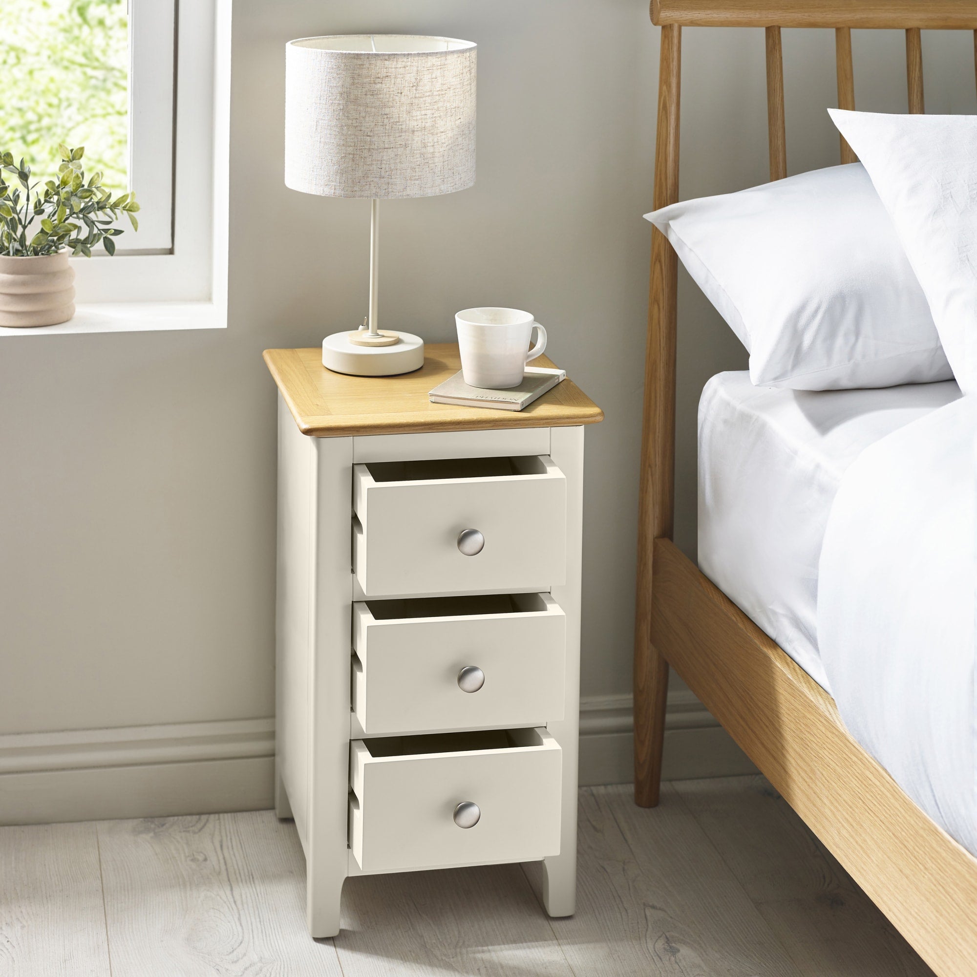 Somerset Truffle Grey and Oak Compact 3 Drawer Bedside Table