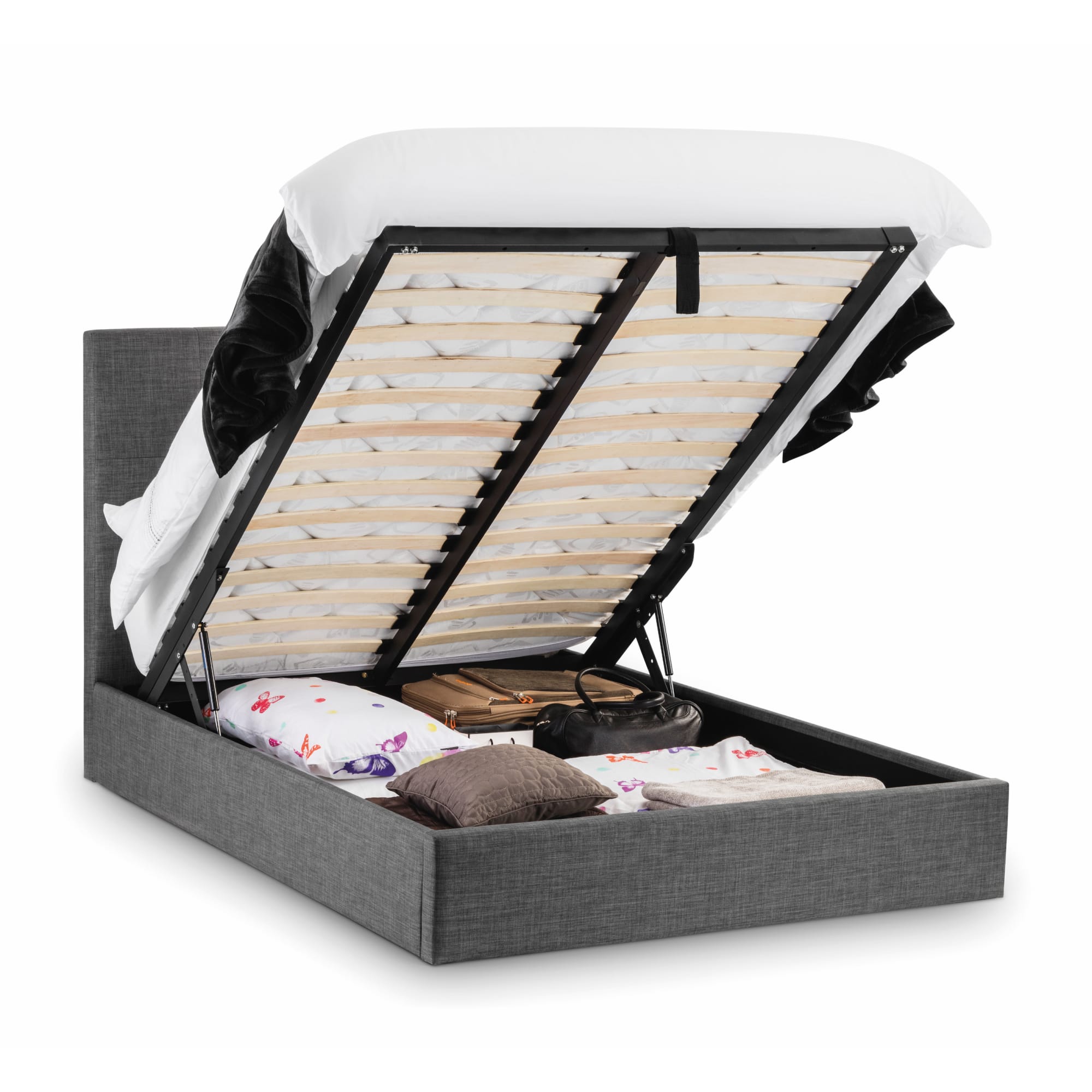 Sorrento Ottoman Storage 150cm King Bed - Slate Linen