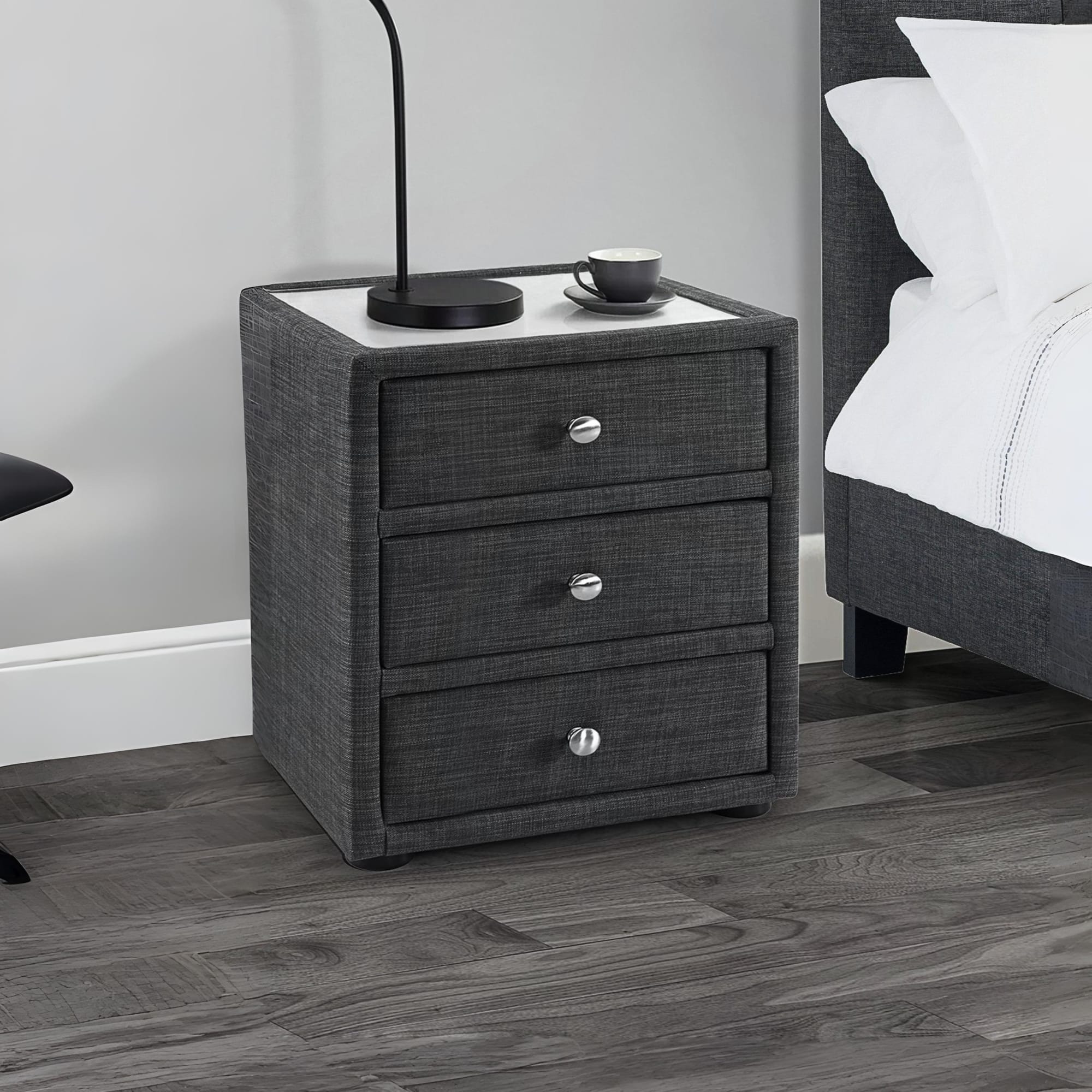 Sorrento 3 Drawer Bedside Slate Linen
