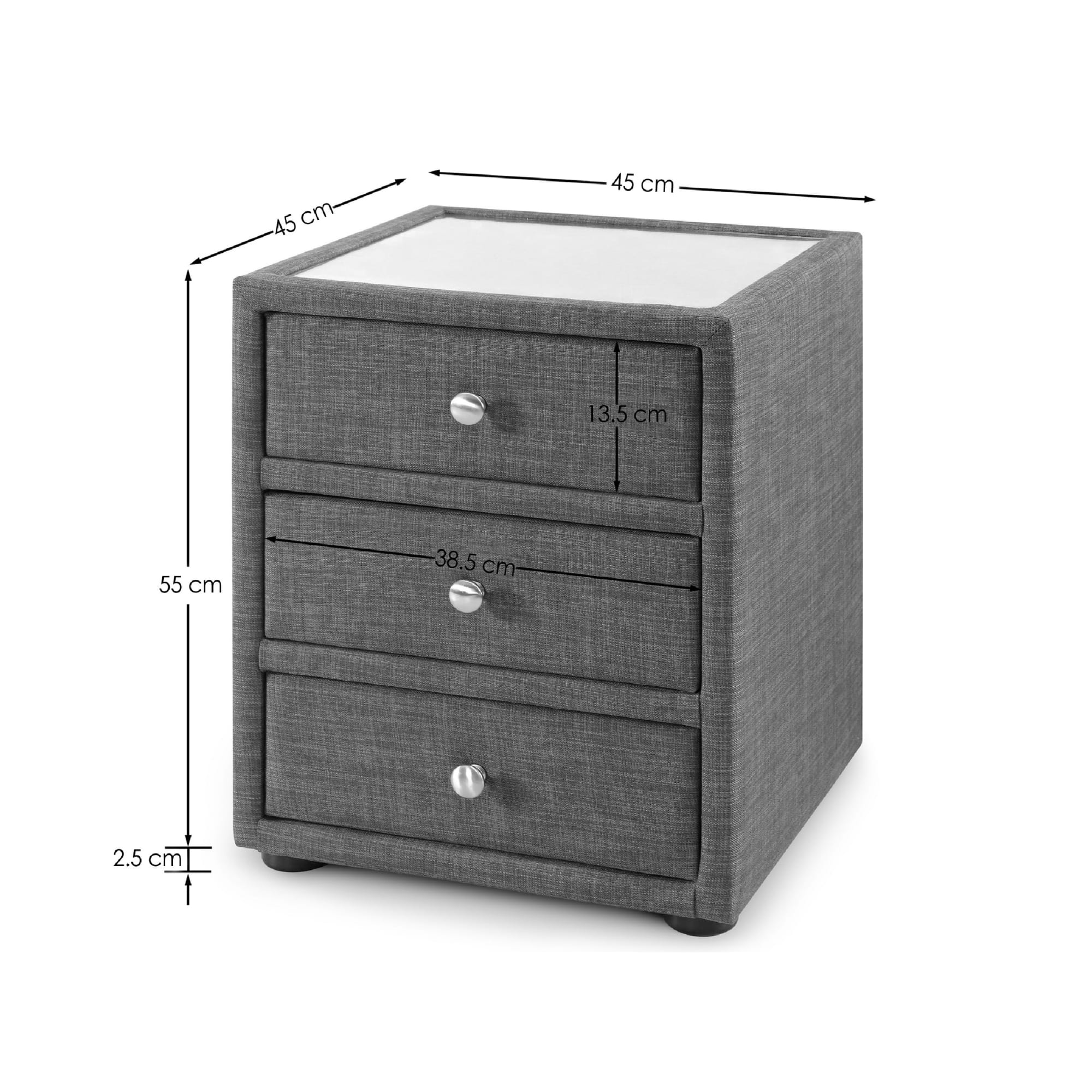 Sorrento 3 Drawer Bedside Slate Linen