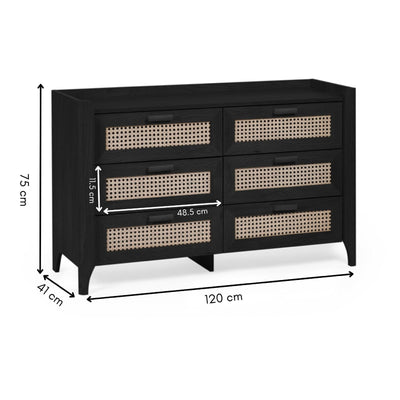 Sydney 6 Drawer Wide Chest - Black Ash