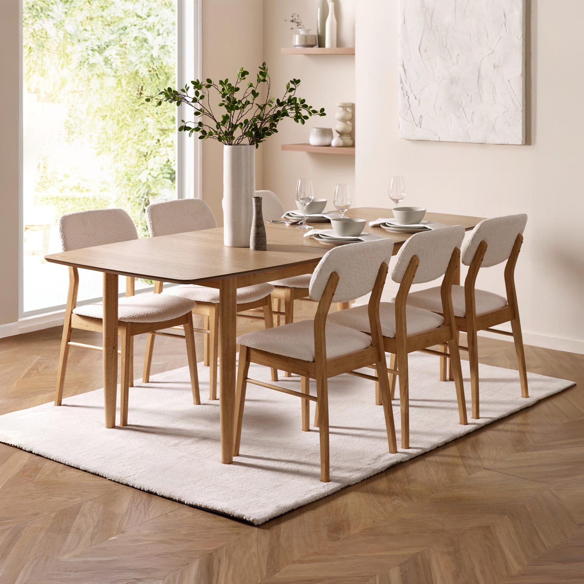 Theia Set of 2 White Boucle Upholstered Dining Chairs