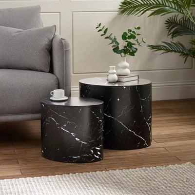 Toba Nest of 2 Black Marble Effect Tables