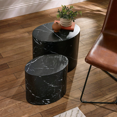Toba Nest of 2 Black Marble Effect Tables
