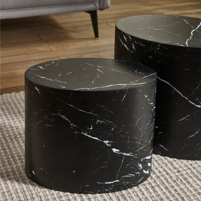 Toba Nest of 2 Black Marble Effect Tables