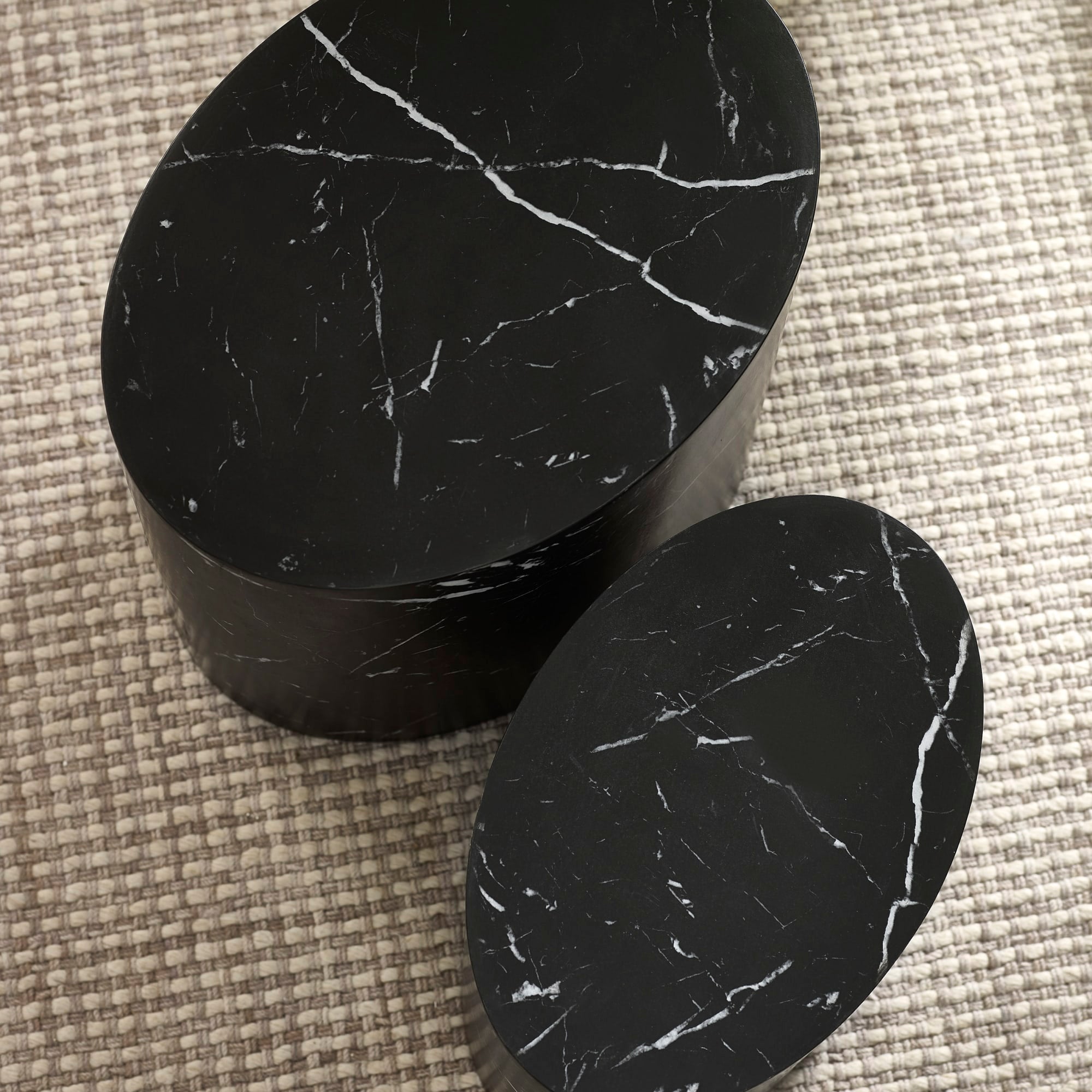 Toba Nest of 2 Black Marble Effect Tables