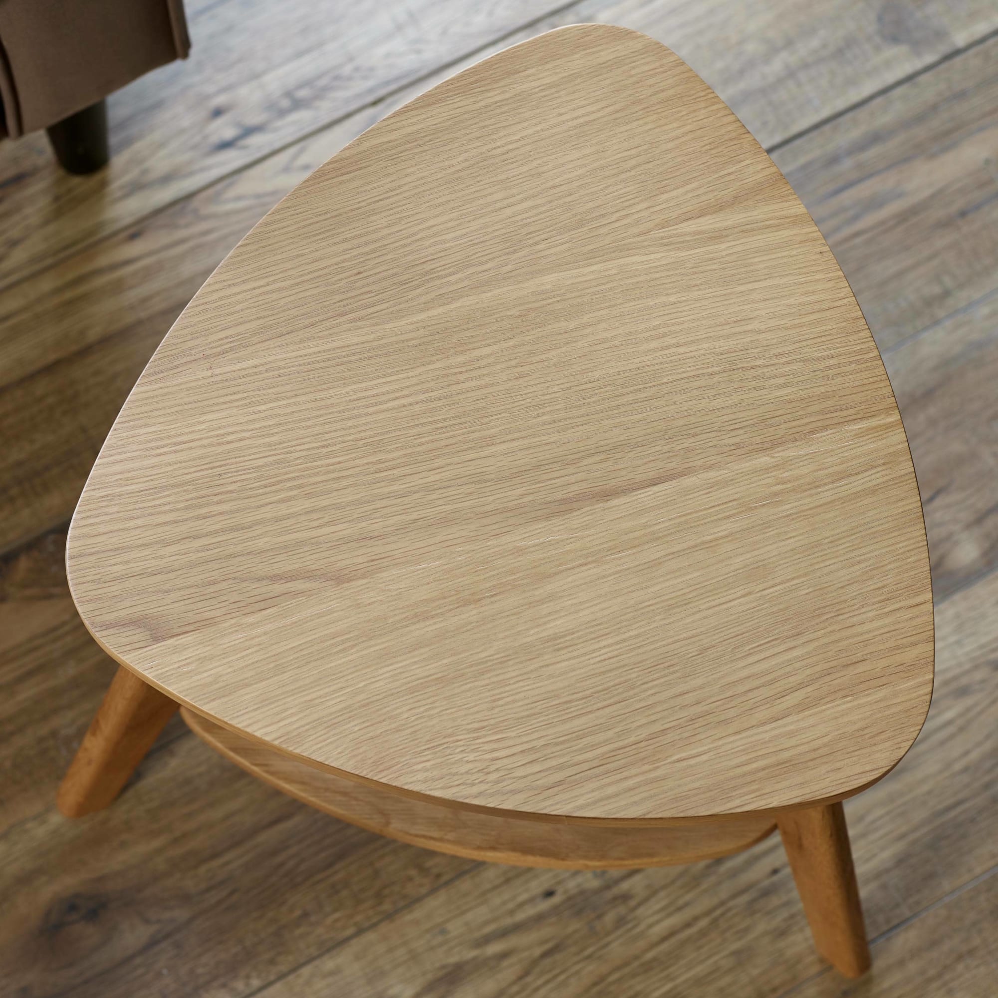 Vera Oak Triangular Side Table with Shelf