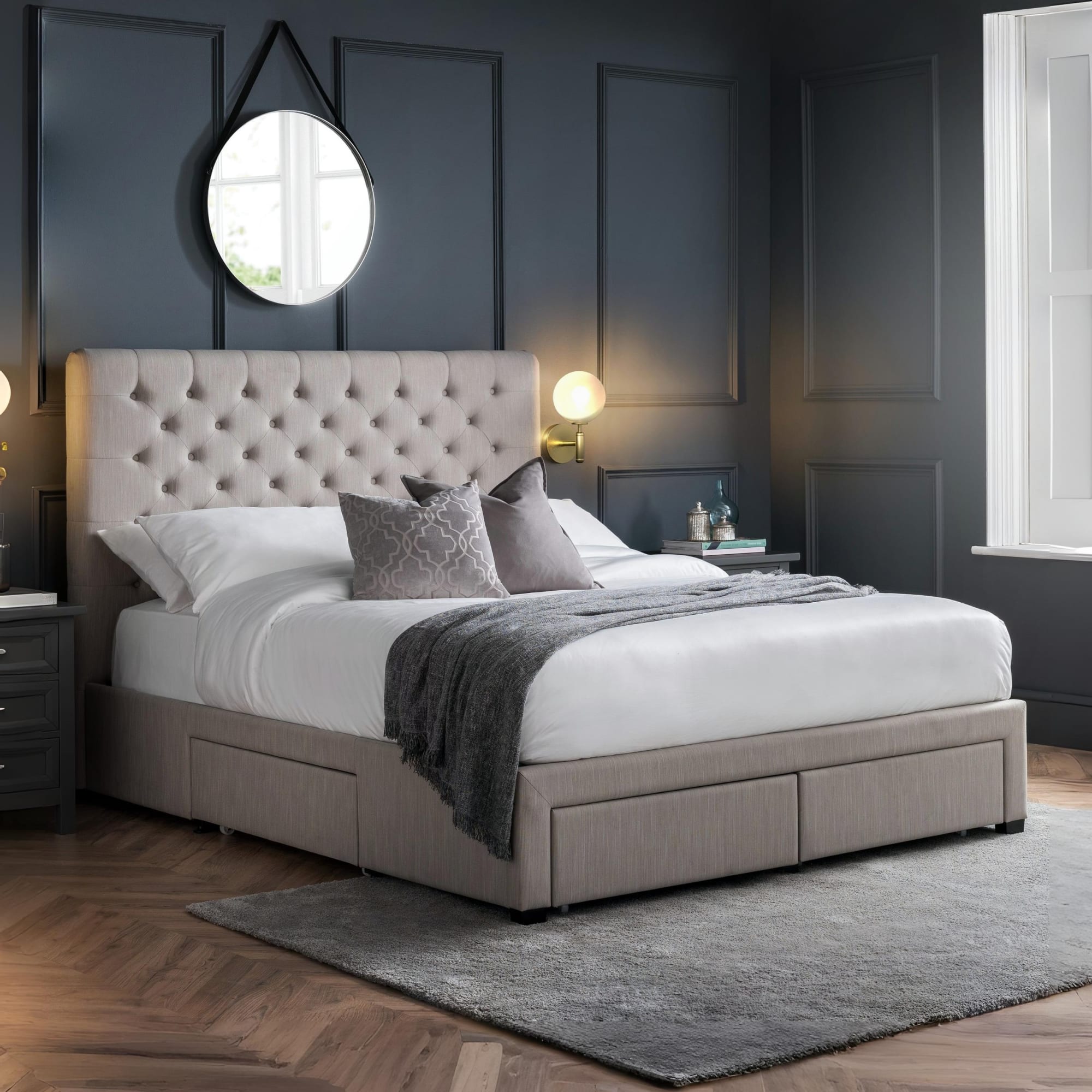 Wilton 4 Drawer 180cm Superking Bed - Grey Linen