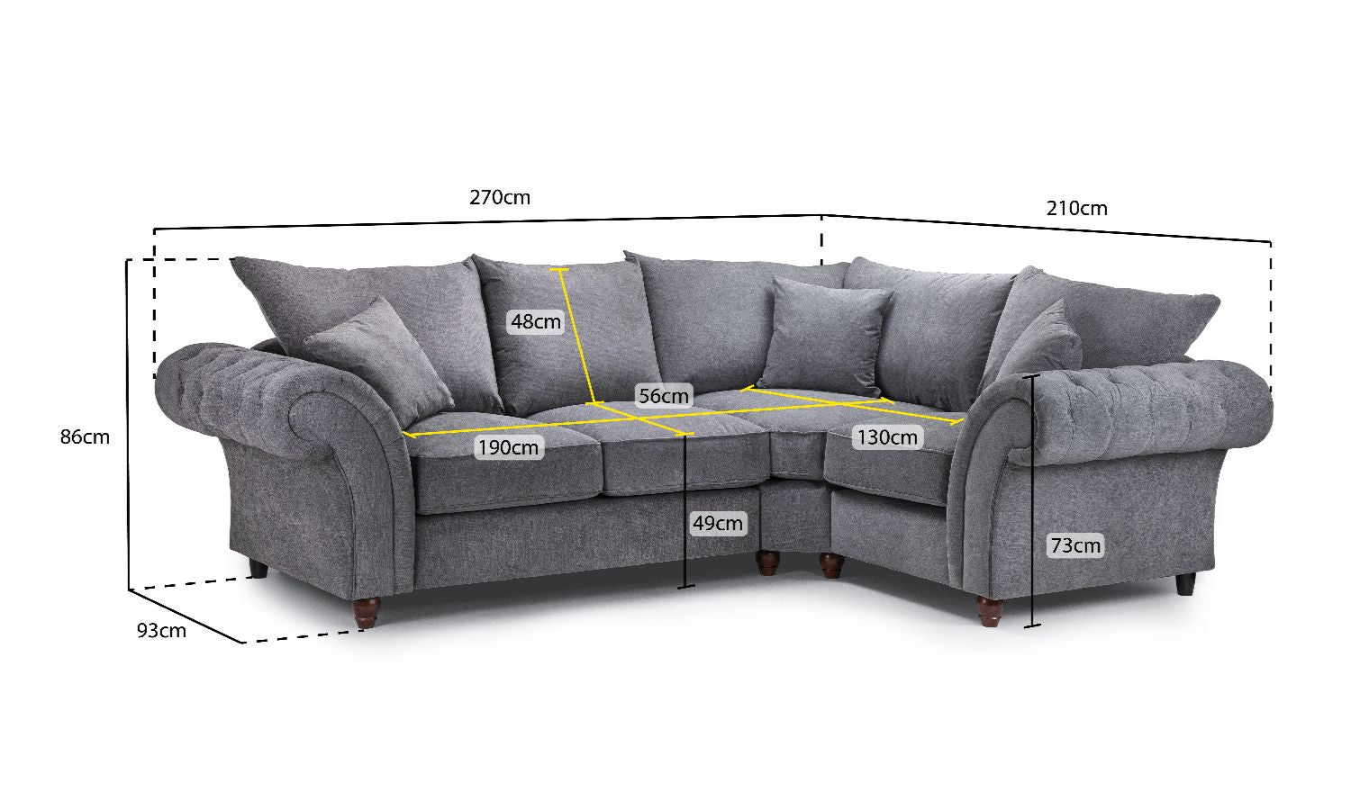 Windsor Fullback Sofa Grey Right Hand Facing Corner