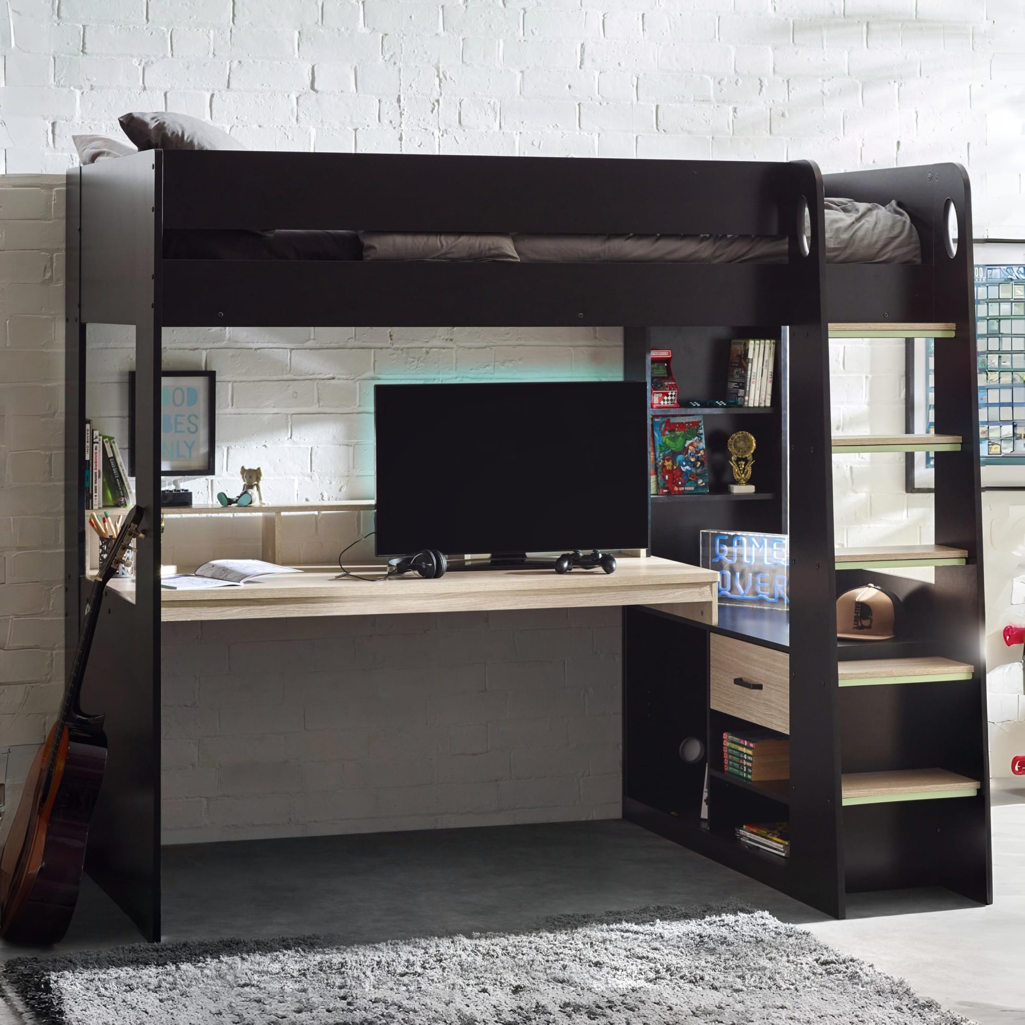 Blaze Gaming Highsleeper - Black And Pale Wood - Cozyo