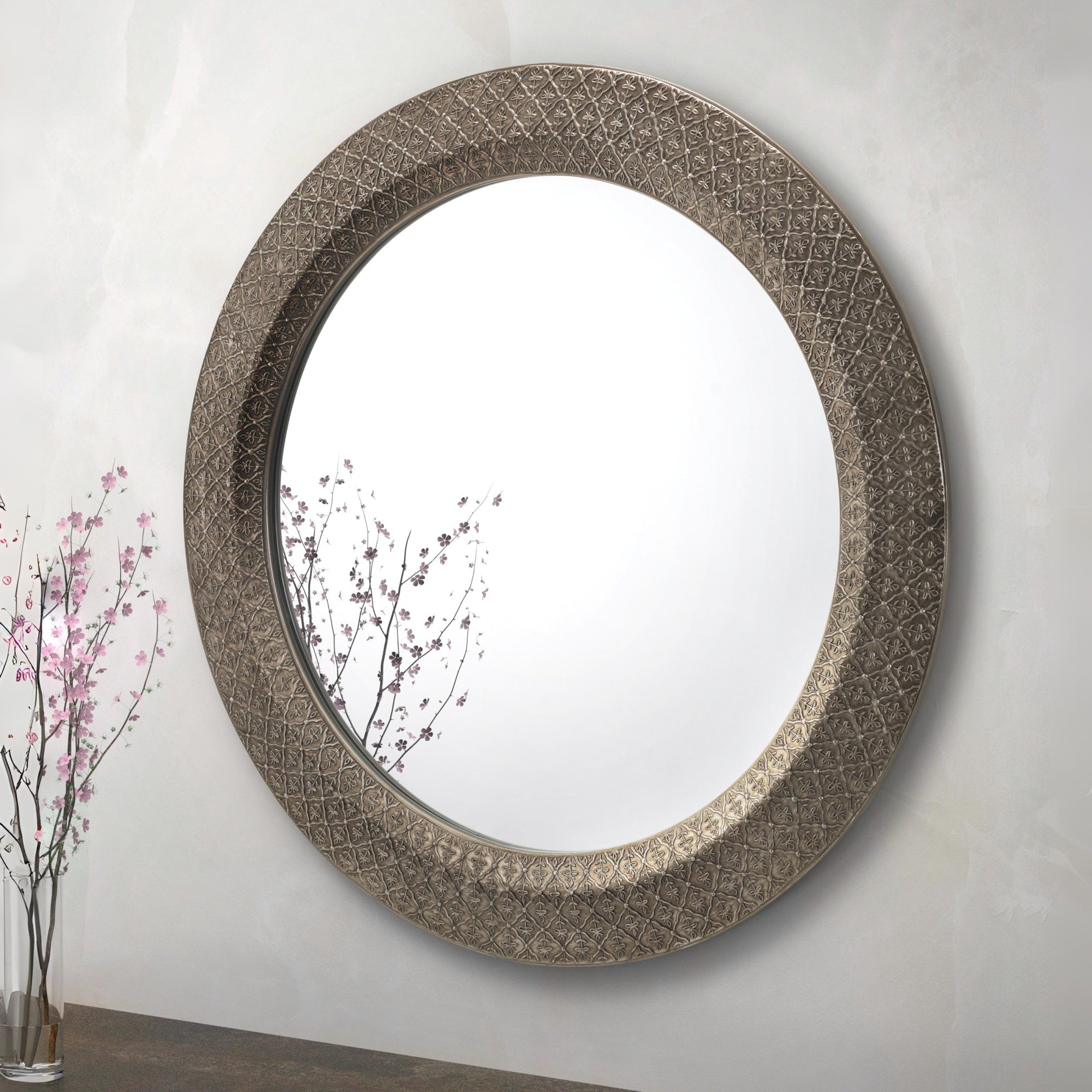 Cadence Large Round Pewter Wall Mirror - Cozyo