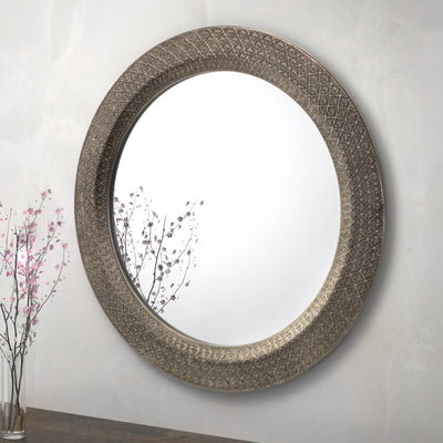 Cadence Large Round Pewter Wall Mirror - Cozyo
