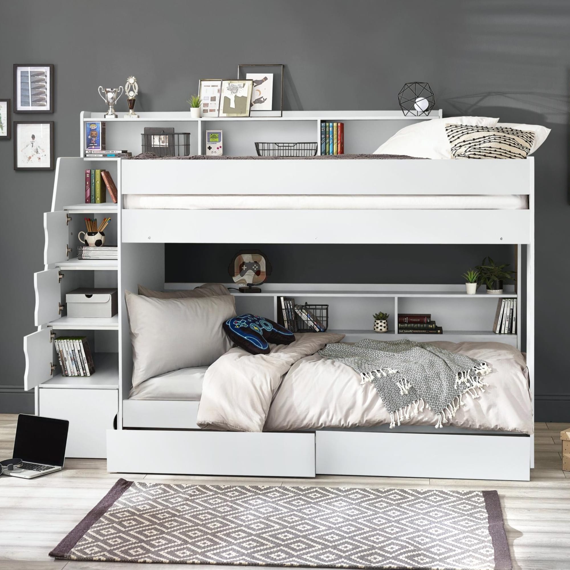 Camelot Staircase Bunk All White - Cozyo