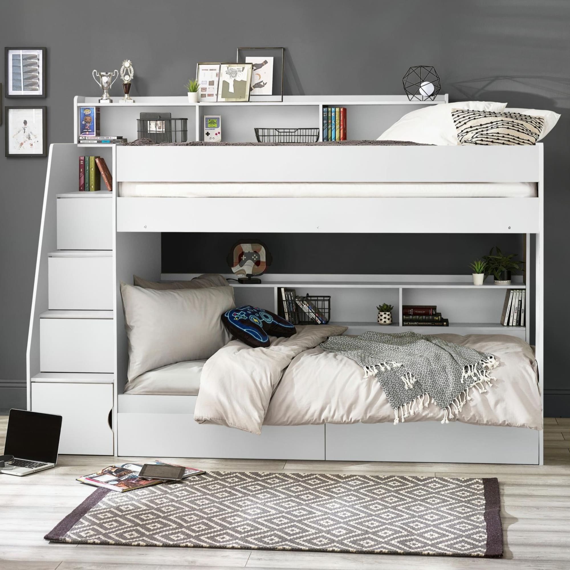 Camelot Staircase Bunk All White - Cozyo