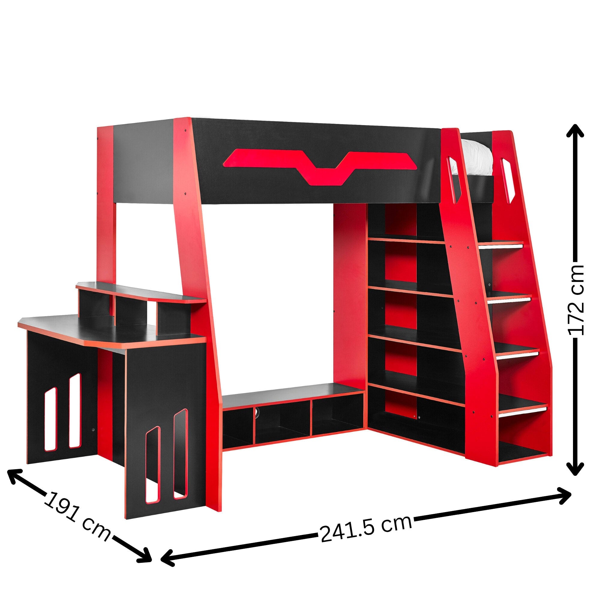 Eagle Single 90cm Gaming Highsleeper - Black and Red - Cozyo