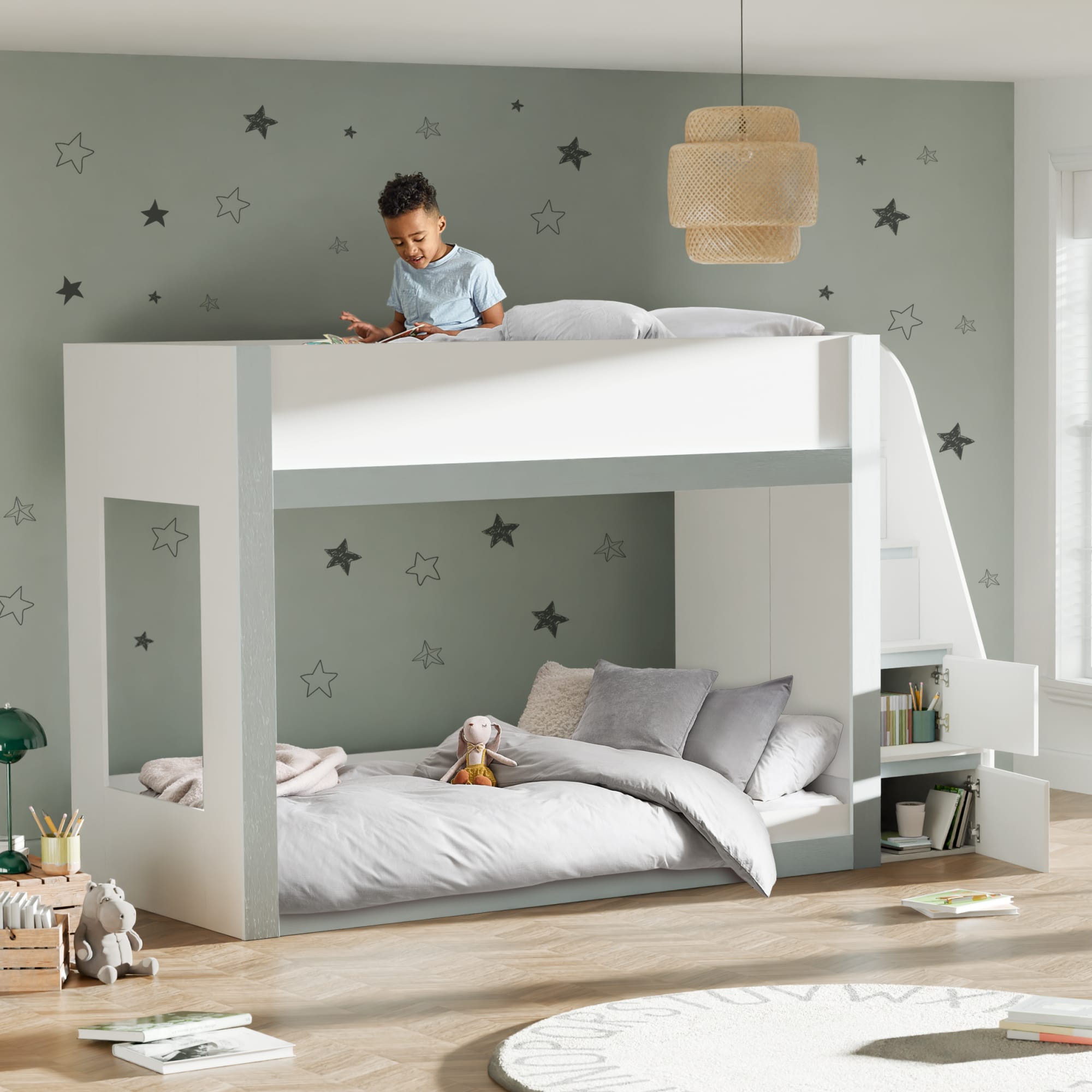 Gaia 90cm Single Bunk Bed - White and Silver - Cozyo