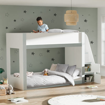 Gaia 90cm Single Bunk Bed - White and Silver - Cozyo