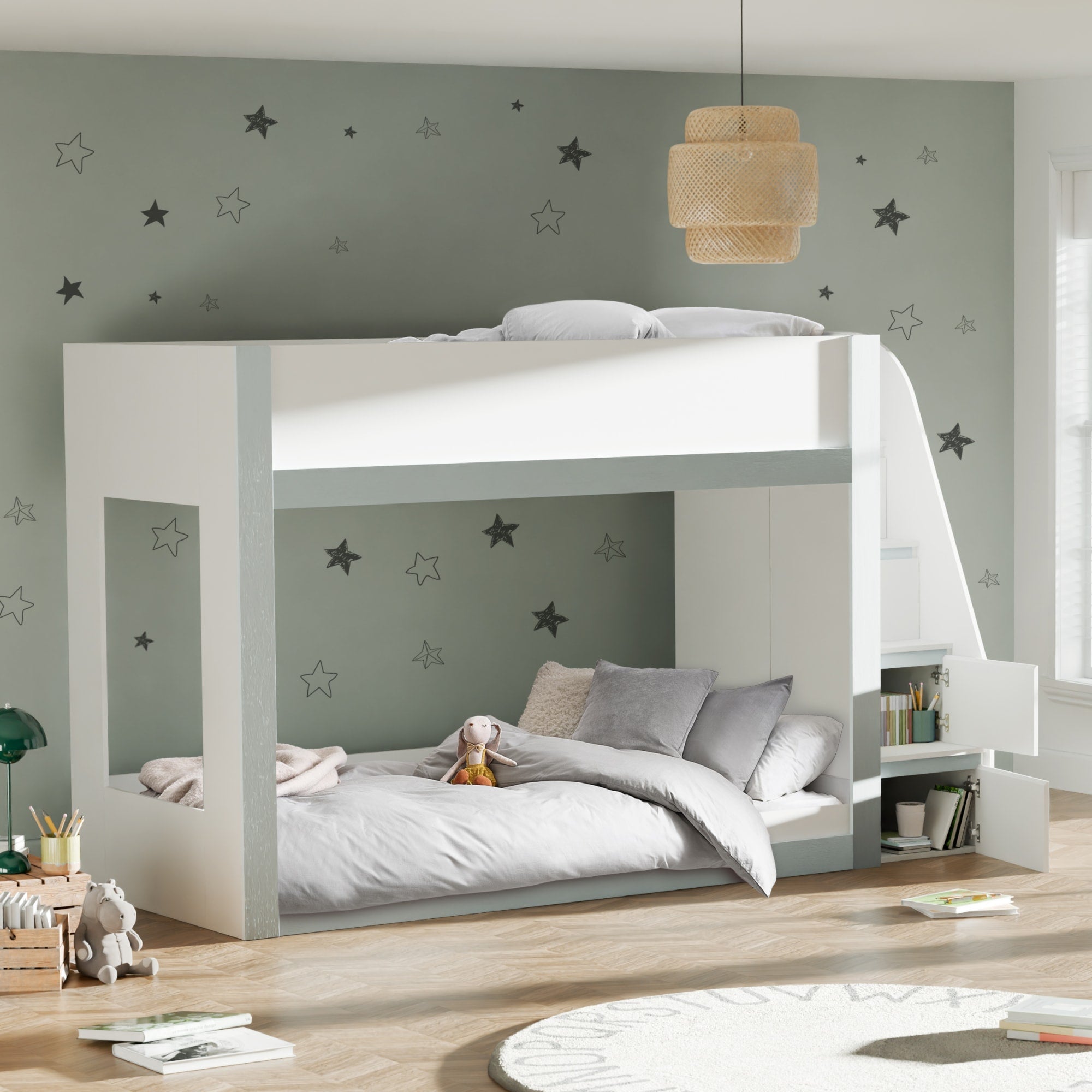 Gaia 90cm Single Bunk Bed - White and Silver - Cozyo