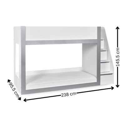 Gaia 90cm Single Bunk Bed - White and Silver - Cozyo