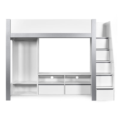 Gaia 90cm Single Highsleeper TV Bed - White and Silver - Cozyo