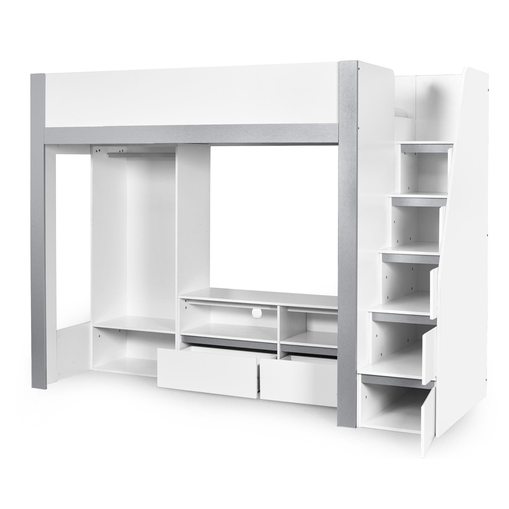 Gaia 90cm Single Highsleeper TV Bed - White and Silver - Cozyo