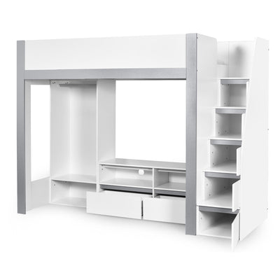 Gaia 90cm Single Highsleeper TV Bed - White and Silver - Cozyo