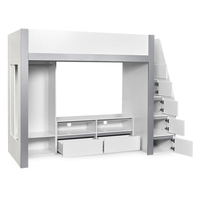 Gaia 90cm Single Highsleeper TV Bed - White and Silver - Cozyo