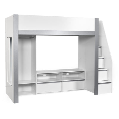 Gaia 90cm Single Highsleeper TV Bed - White and Silver - Cozyo