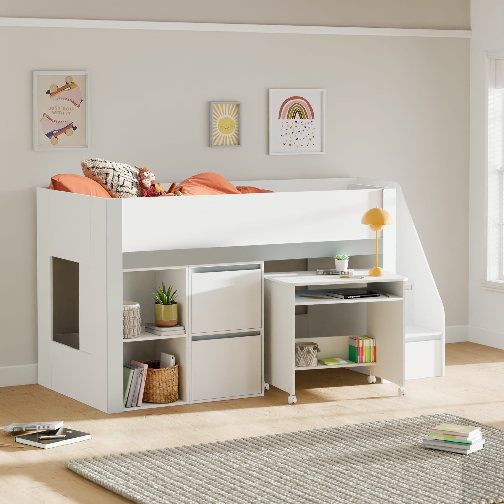Gaia 90cm Single Midsleeper - White and Silver - Cozyo