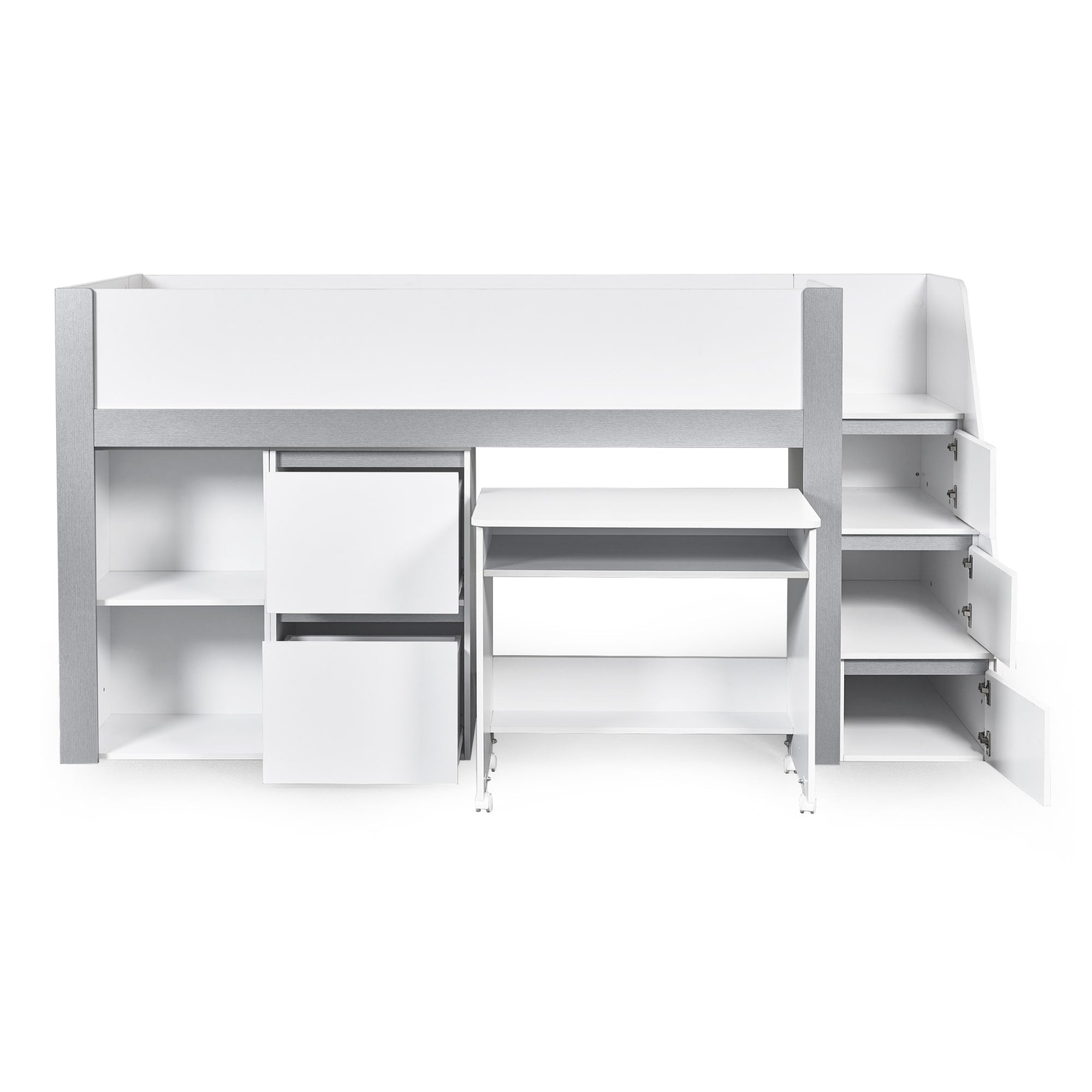 Gaia 90cm Single Midsleeper - White and Silver - Cozyo