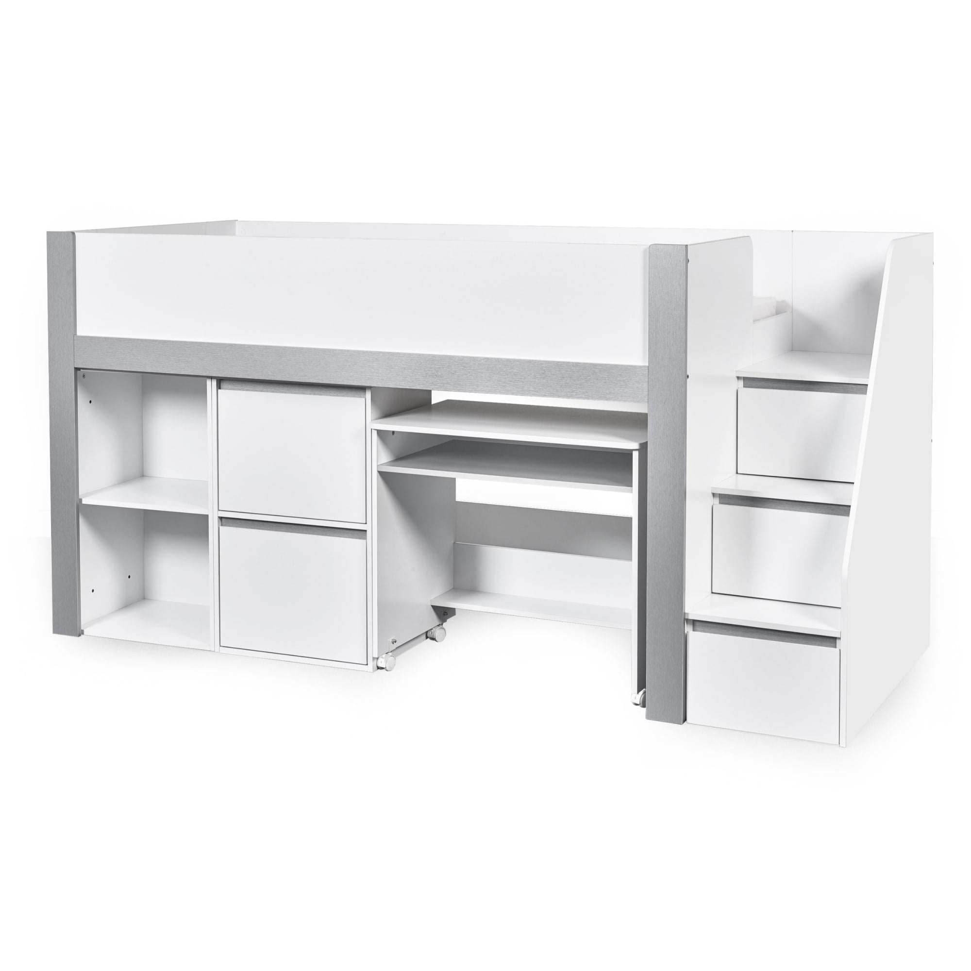 Gaia 90cm Single Midsleeper - White and Silver - Cozyo