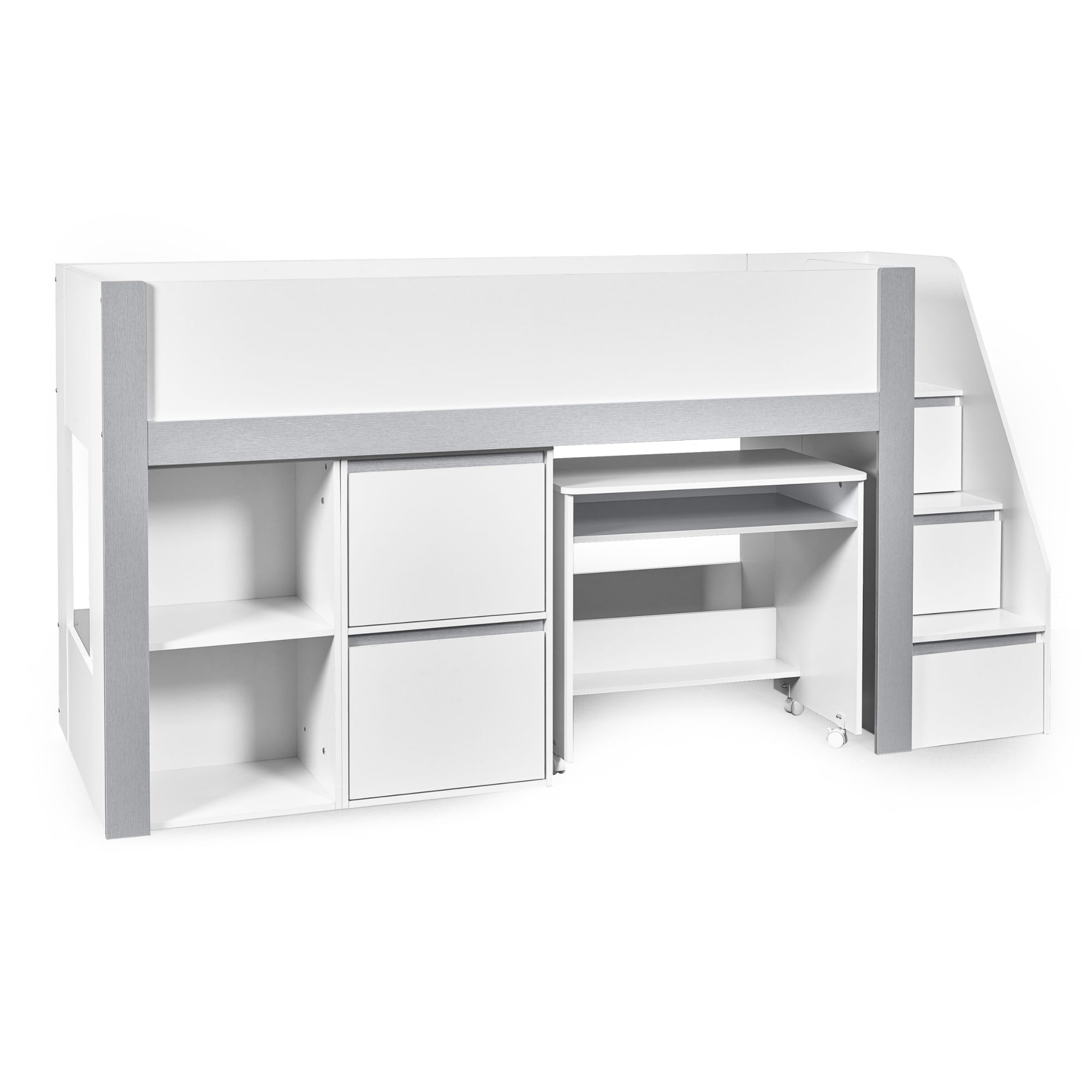 Gaia 90cm Single Midsleeper - White and Silver - Cozyo