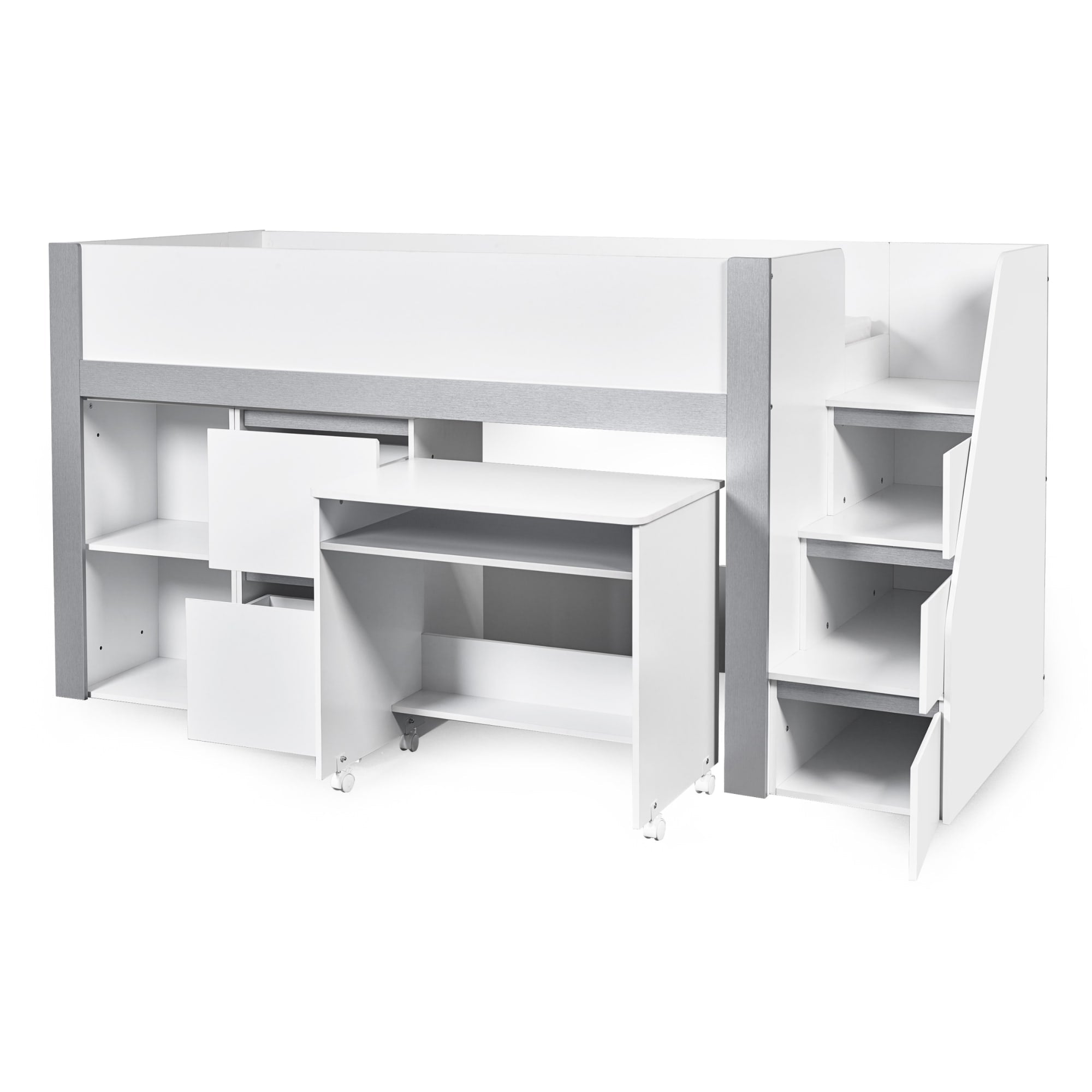 Gaia 90cm Single Midsleeper - White and Silver - Cozyo