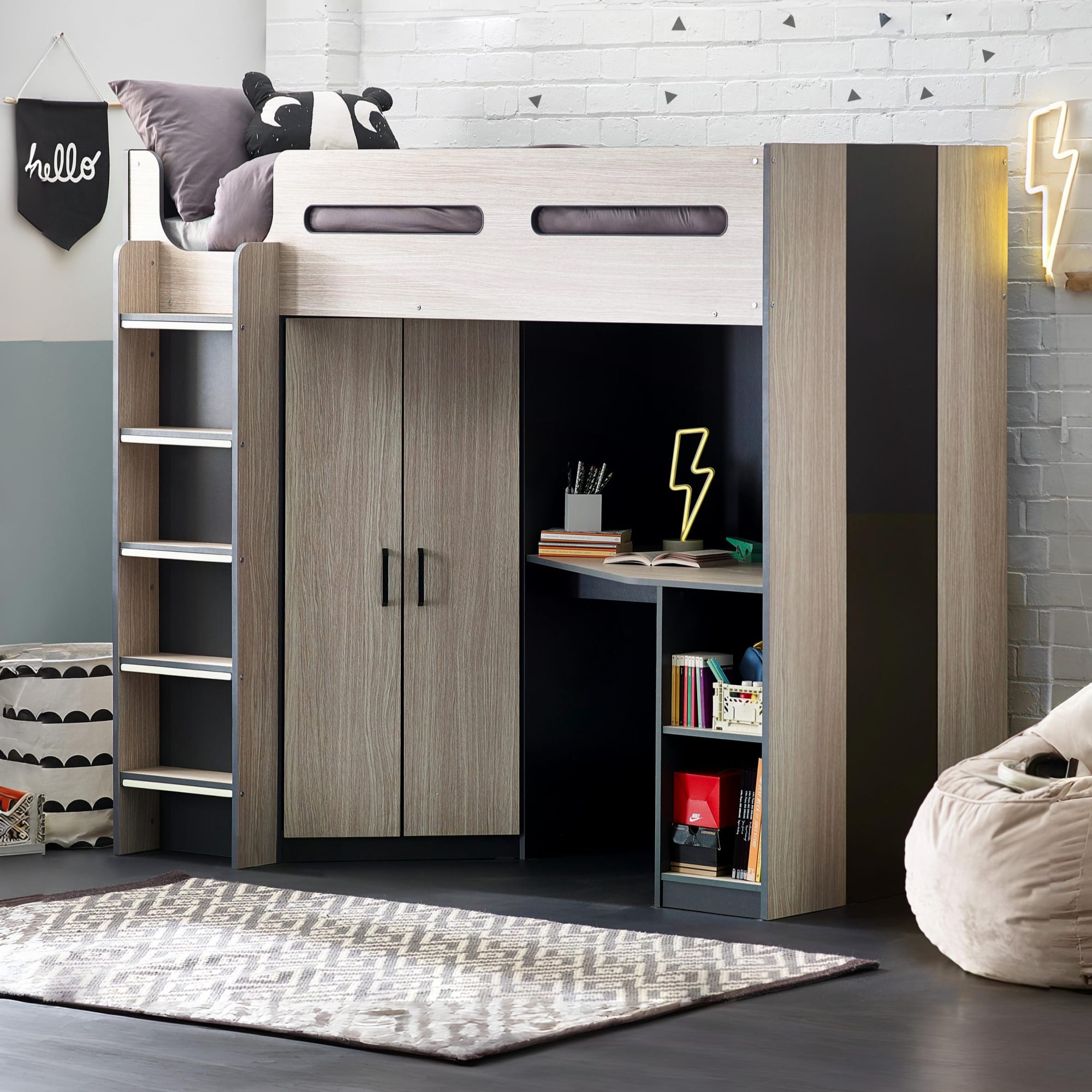 Hercules High Sleeper - Woodgrain & Anthracite - Cozyo