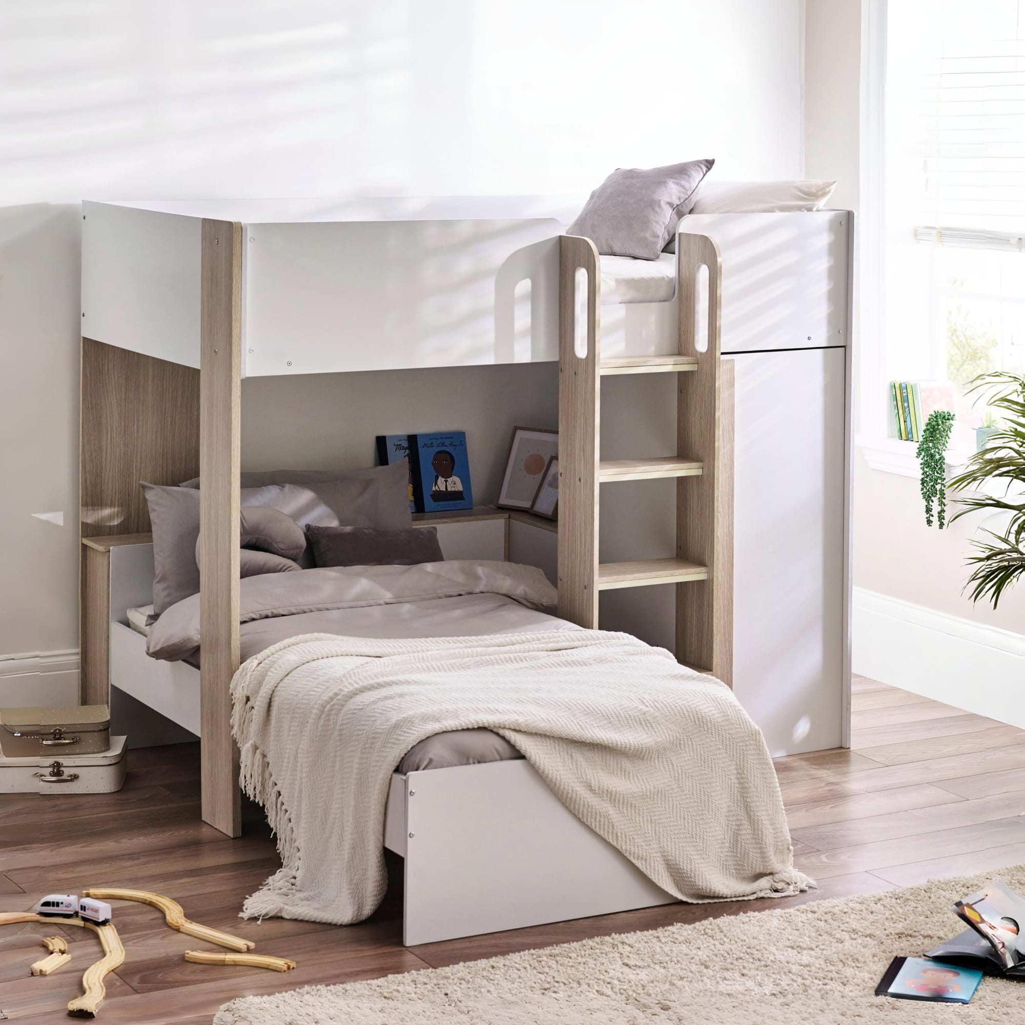 Horizon Bunk Bed - Pale Wood And White - Cozyo