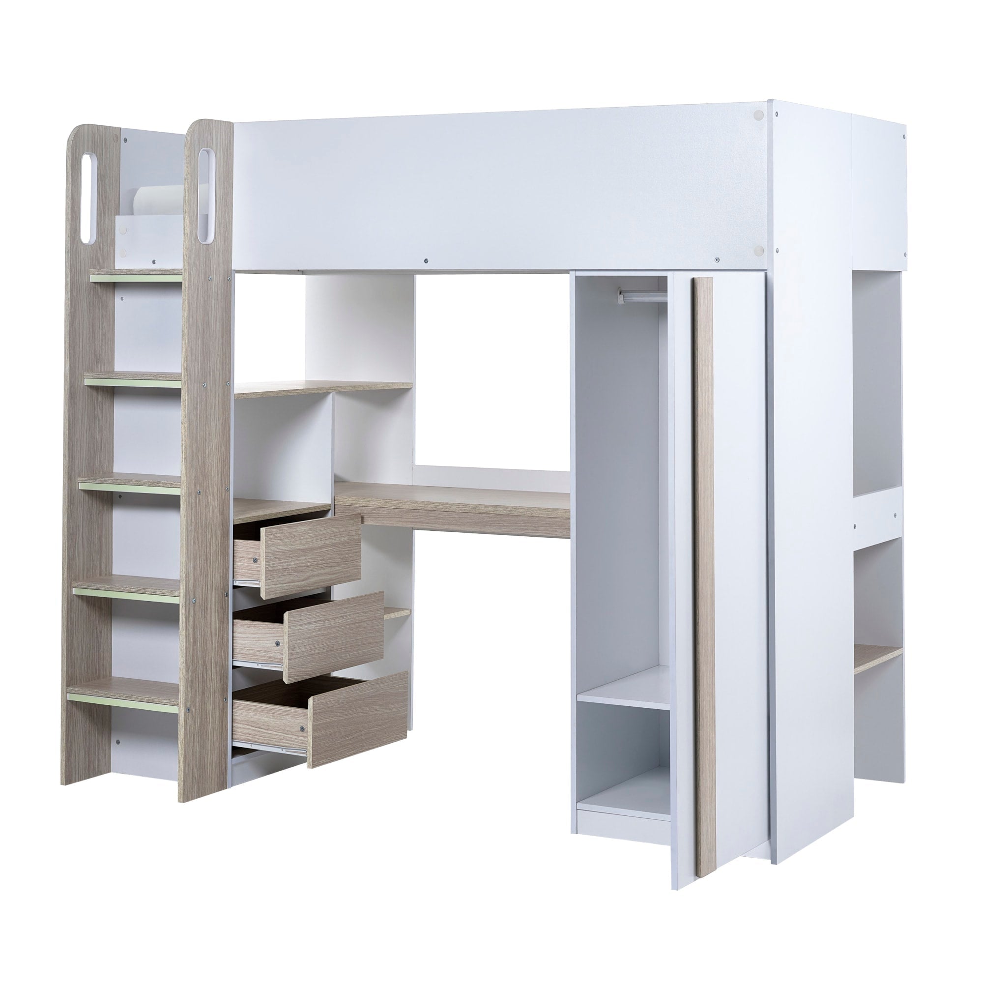 Ocean Highsleeper Pale Wood & White - Cozyo