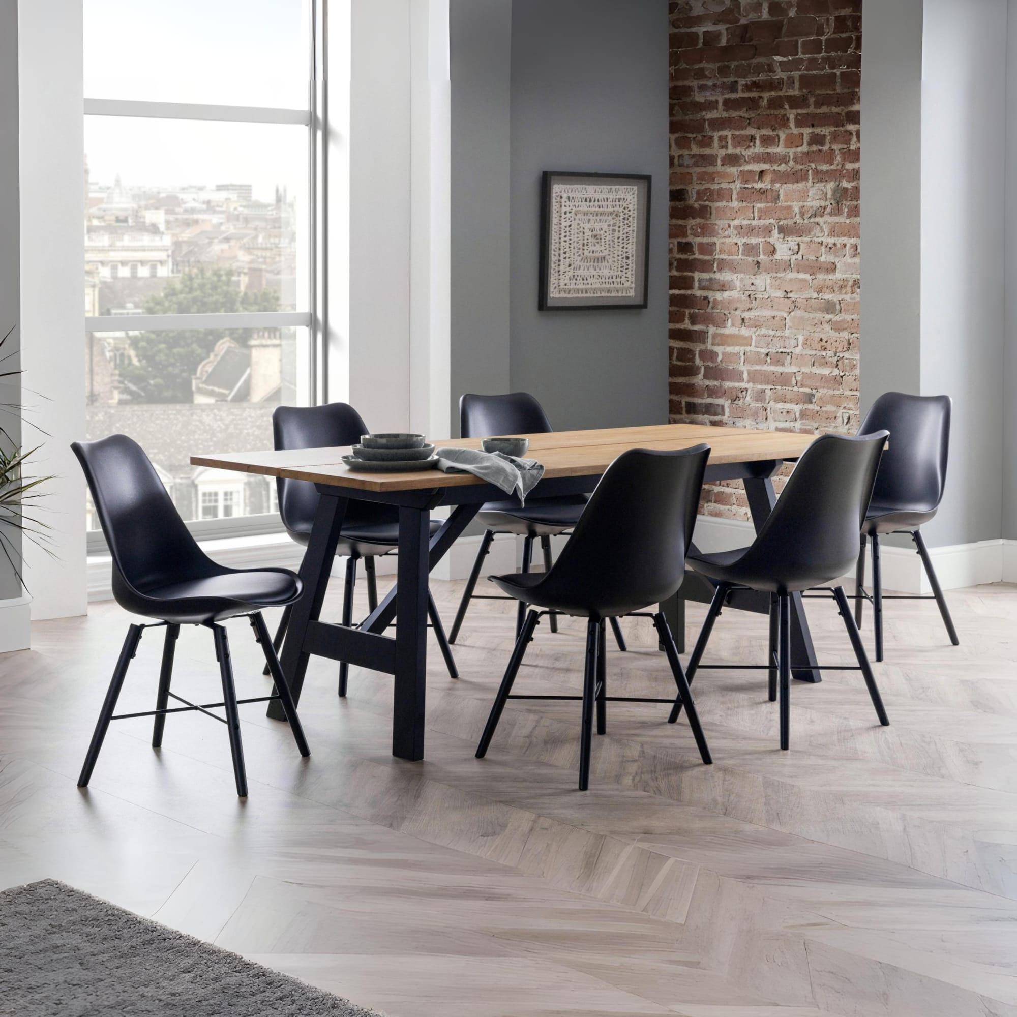 Set Of 2 Kari Dining Chairs - Black Seat & Black Legs - Cozyo