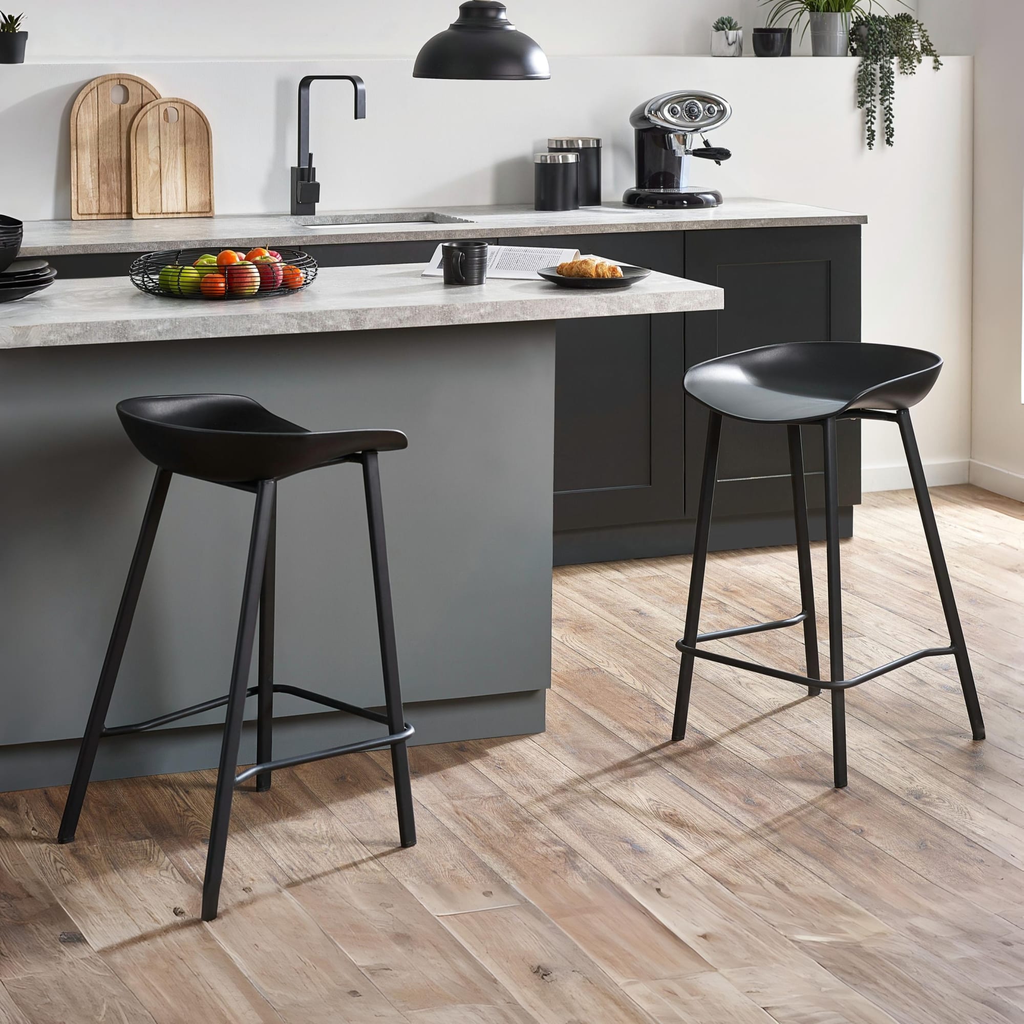 Set Of 2 Renzo Bar Stool Black - Cozyo