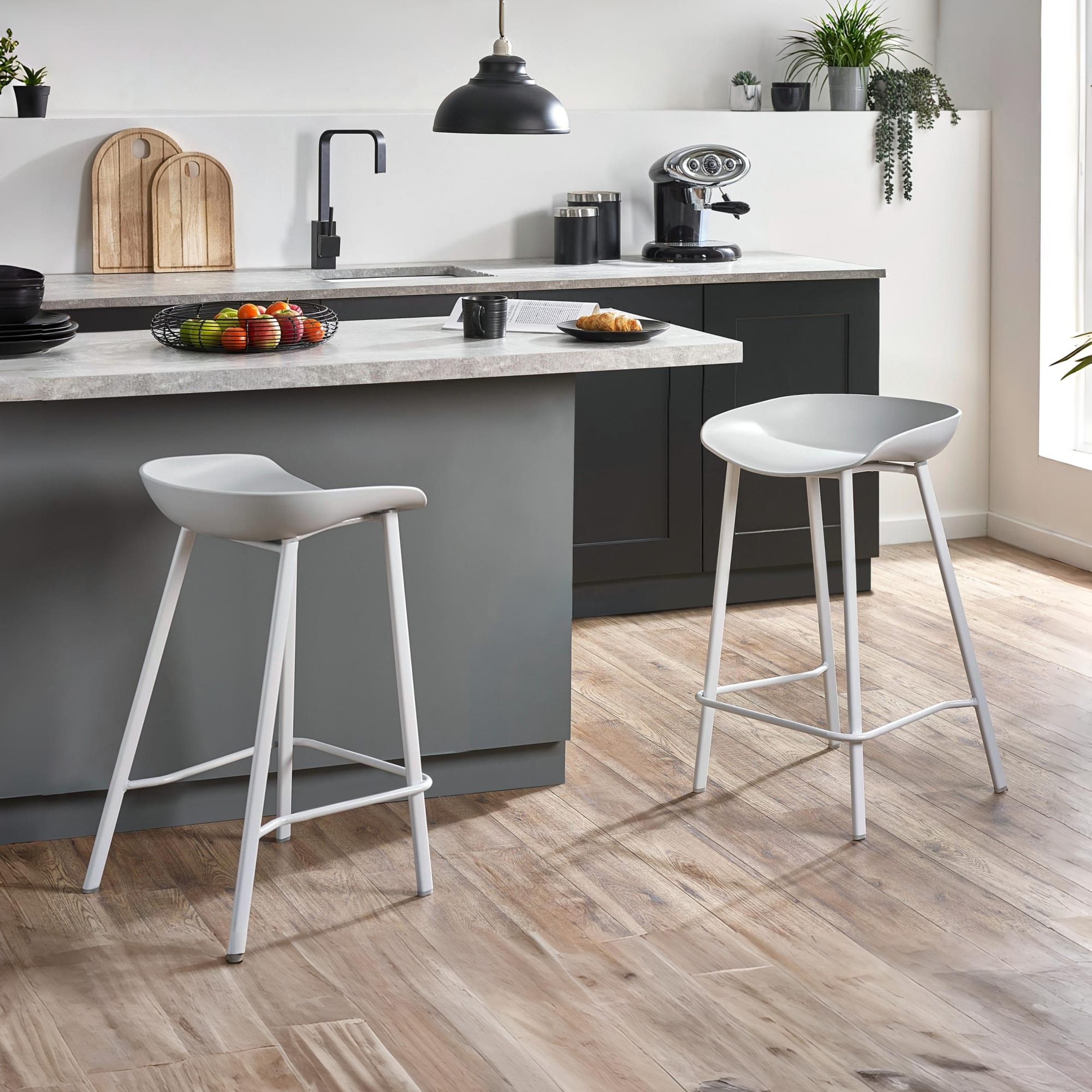Set Of 2 Renzo Bar Stool Grey - Cozyo
