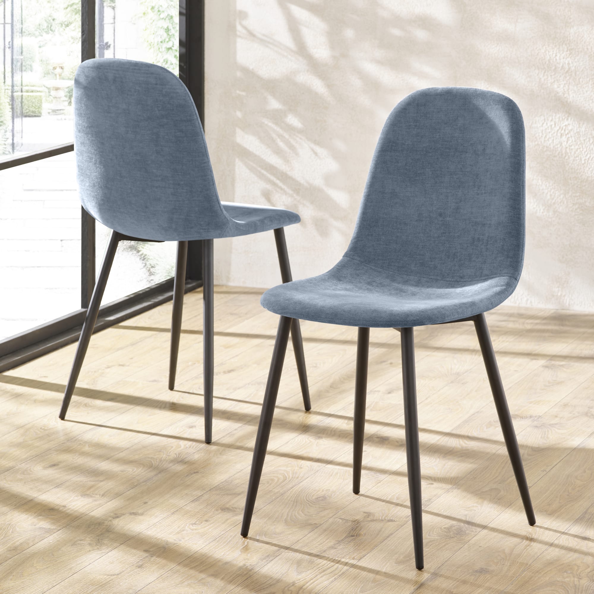 Set of 4 Lottie Denim Blue Chenille Upholstered Dining Chairs - Cozyo