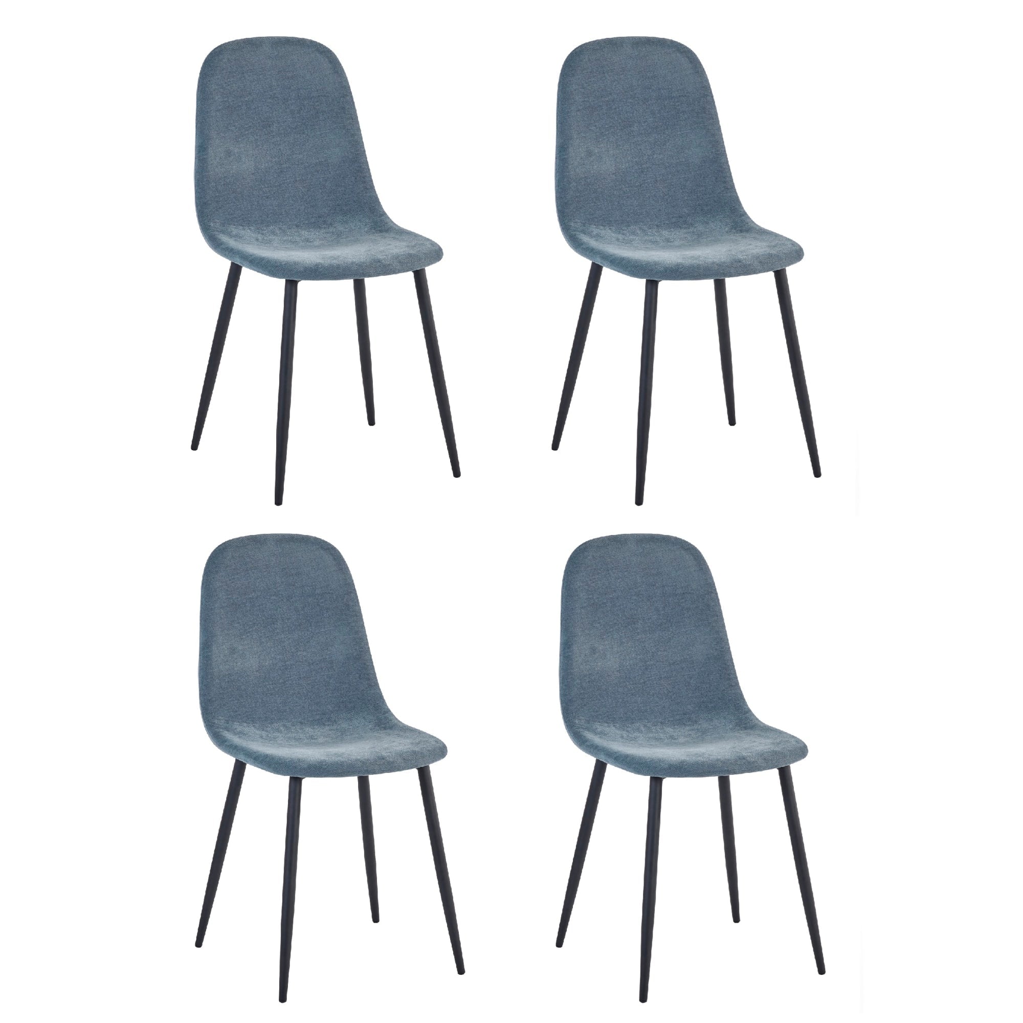 Set of 4 Lottie Denim Blue Chenille Upholstered Dining Chairs - Cozyo
