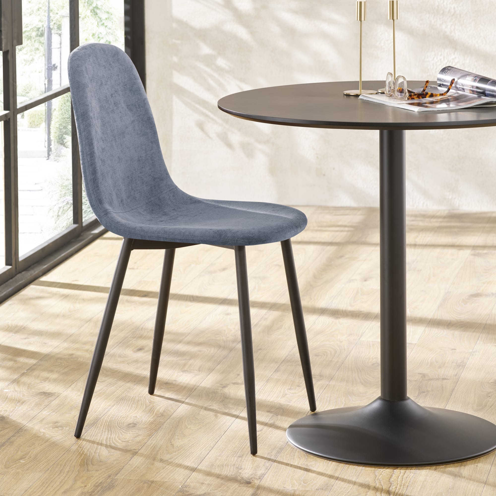 Set of 4 Lottie Denim Blue Chenille Upholstered Dining Chairs - Cozyo