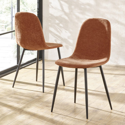 Set of 4 Lottie Orange Chenille Upholstered Dining Chairs - Cozyo